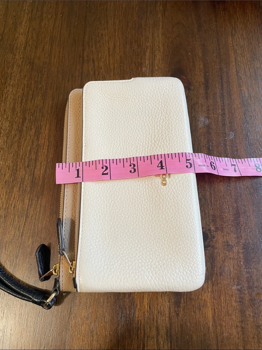 Coach Pebbled Leather Wristlet Clutch - White and Taupe Trim